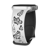 Curea Ceas Apple Watch Silicon Butterflies Engraved White-Black Anca's Store